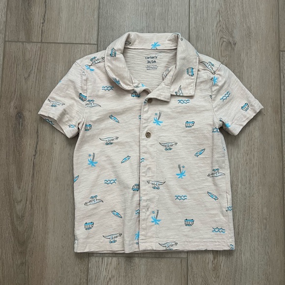 NWOT 3T Carter's Tan and Blue Button Down Shirt - Picture 1 of 4
